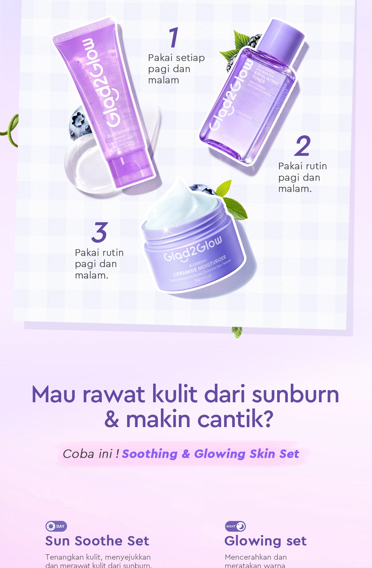 [Big Size]Glad2Glow Blueberry Moisturizer 100g 5% Ceramide Menjaga Skin Barrier Perawatan Wajah Mencerahkan wajah Menjaga kelembapan kulit Penyerapan cepat Pelembab wajah Esensi wajah Produk perawatan kulit Perawatan wajah g2glow official store