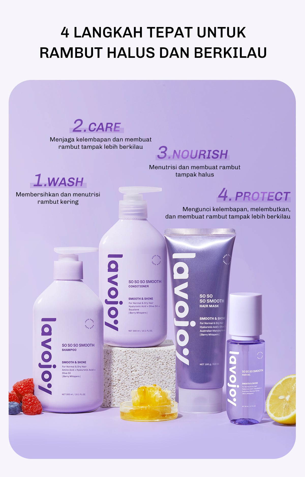 Lavojoy So So So Smooth Hair Oil 80ml  – Hair Oil Rambut Kering & Kusut, Melembutkan, Mengurangi Rambut Mengembang, Perlindungan Rambut Dari Panas Berlebih, Dengan 9 Natural Oils & Vitamin E