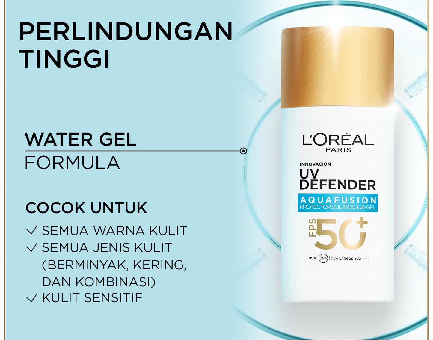[NEW LAUNCH] L’Oreal Paris UV Defender Aquafusion Daily Water Gel Sunscreen SPF50+ PA++++, Sunscreen Seringan Air, 24 Jam Terhidrasi