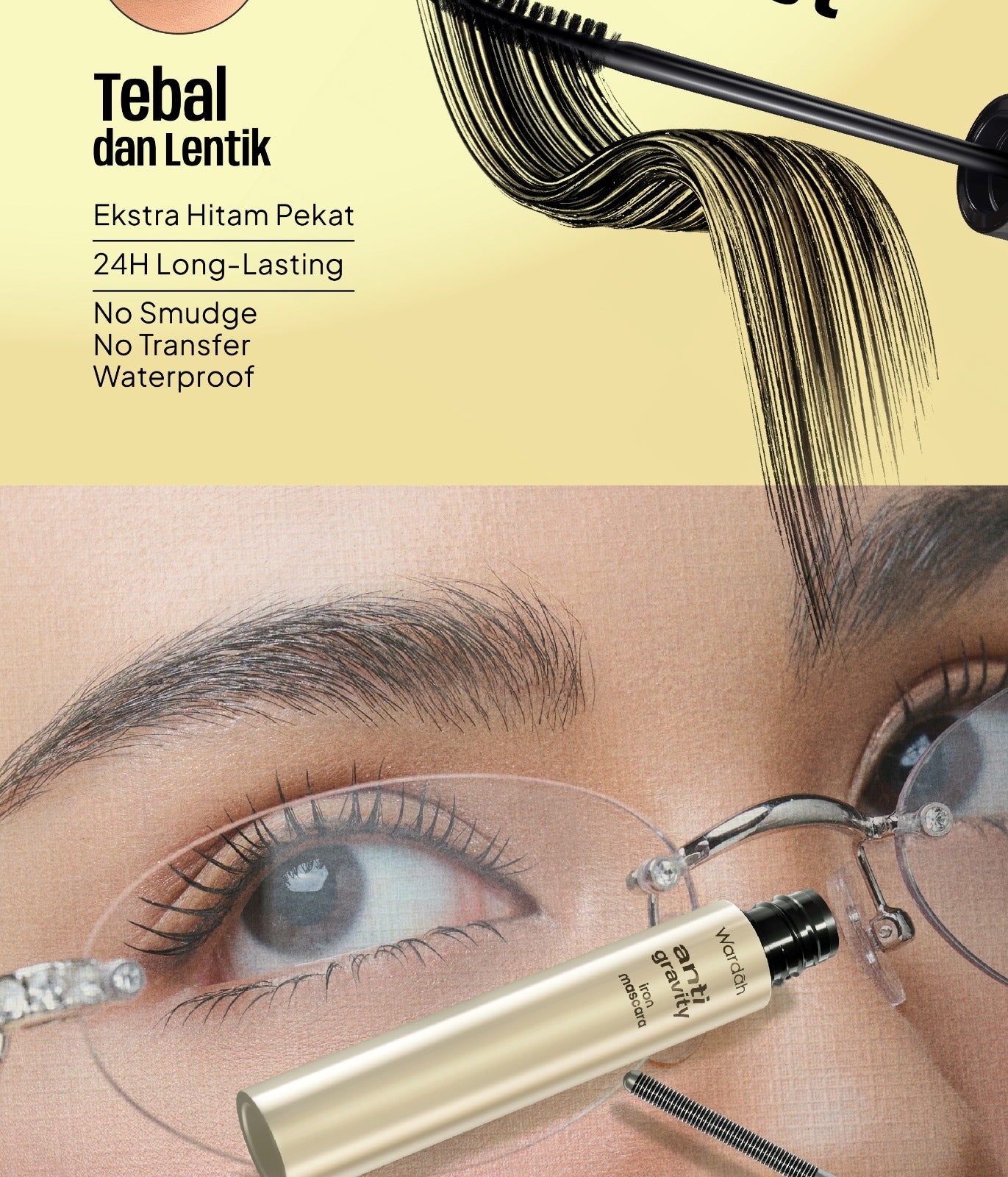 NEW! WARDAH Anti-Gravity Iron Mascara Natural Volumizing - Lengthening Mascara Lentik 24 Jam Tahan Lama, No Clumpy, Smudgeproof, Waterproof - Maskara Jigrak - No Fake Lashes - Bulu Mata Lentik Natural Ringan - Eye Makeup