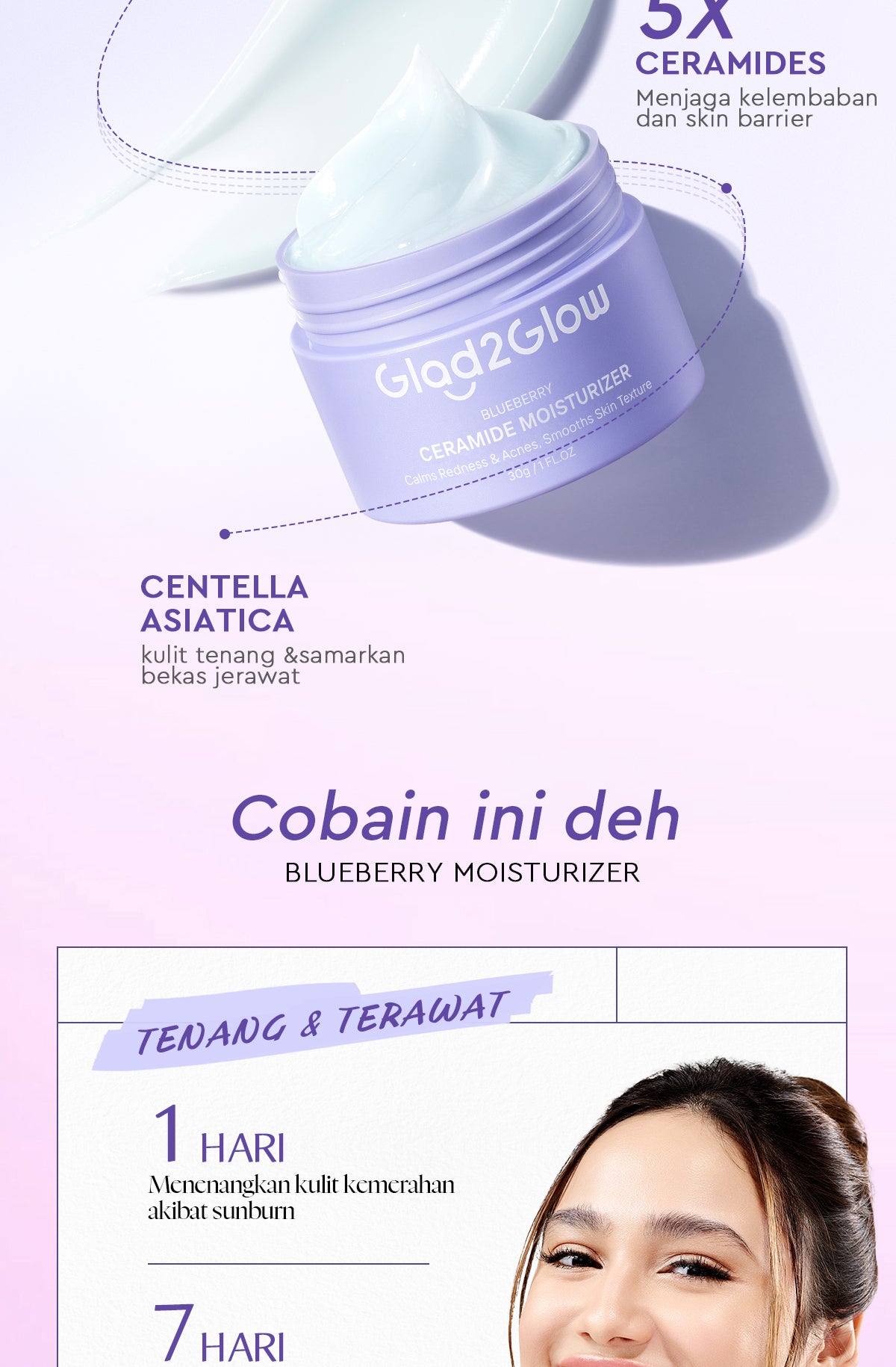 [Big Size]Glad2Glow Blueberry Moisturizer 100g 5% Ceramide Menjaga Skin Barrier Perawatan Wajah Mencerahkan wajah Menjaga kelembapan kulit Penyerapan cepat Pelembab wajah Esensi wajah Produk perawatan kulit Perawatan wajah g2glow official store