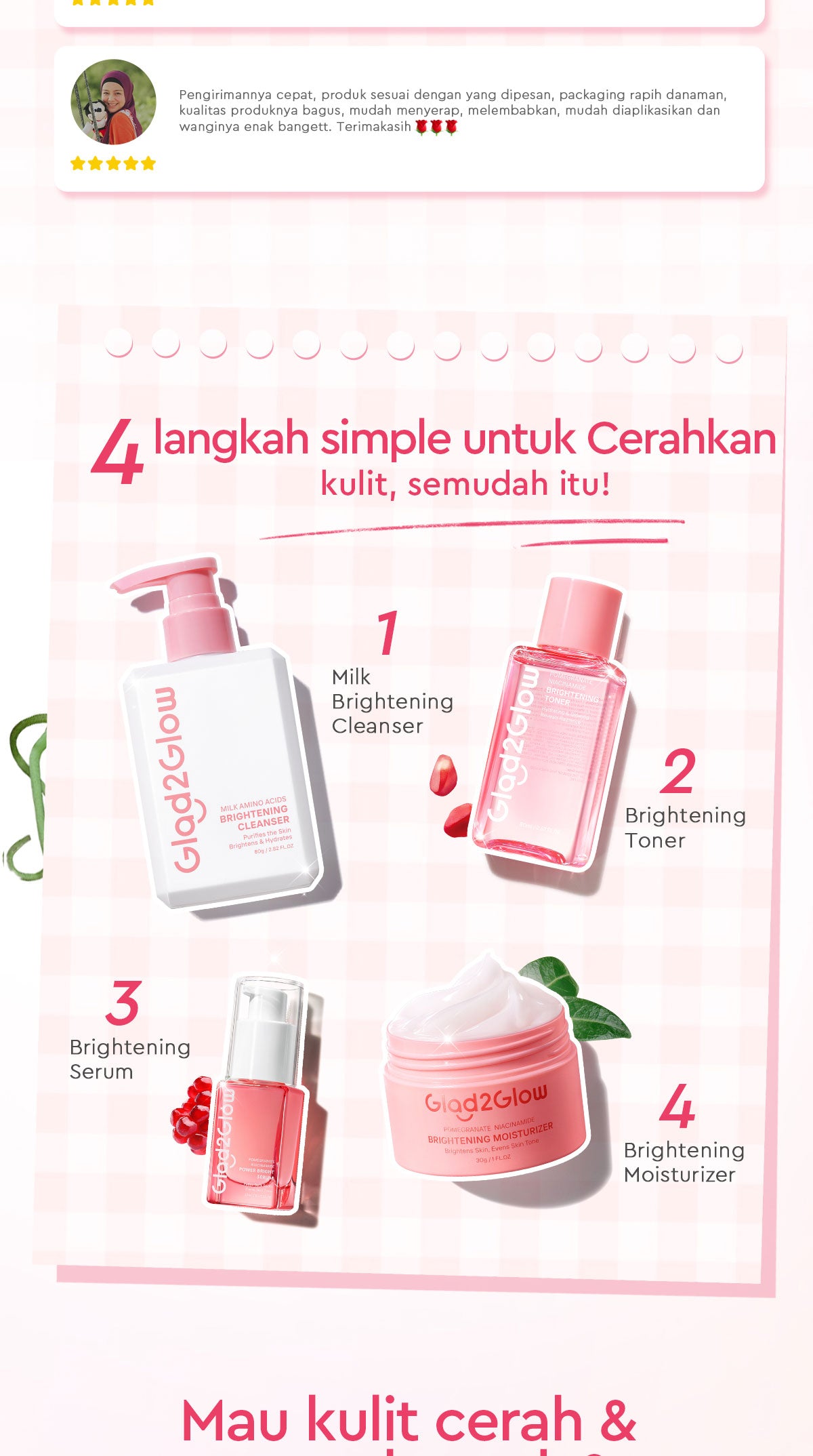 Glad2Glow Pomegranate Niacinamide Brightening Moisturizer Mencerahkan Pemutih Kulit Gel Pelembab Bercahaya Krim Siang dan Malam Perawatan Kulit Ekstrak Delima Asam Lemak Asam Delima Pelembab Esensi Wajah Perawatan Kulit  Pembersih  g2glow official store