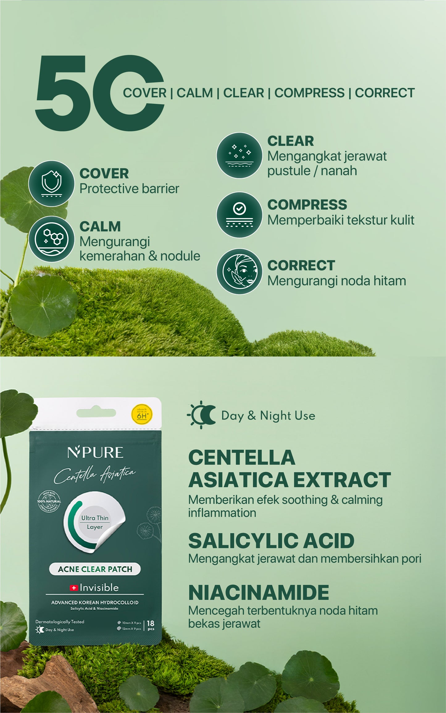 NPURE Acne Clear Patch isi 18Pcs / Ultra thin layer / Patch Jerawat / Acne Skin / Untuk kulit Berjerawat