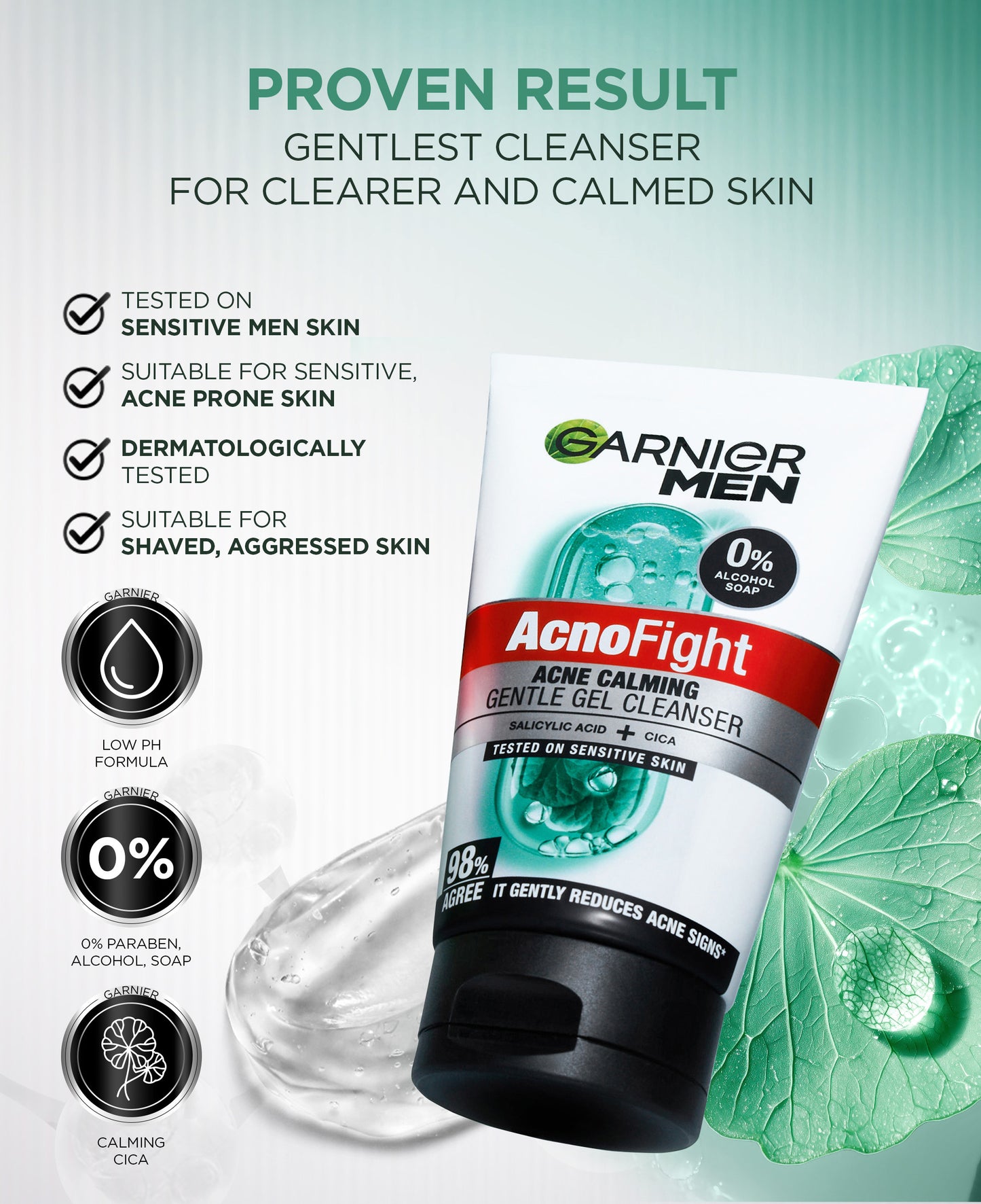 BARU Garnier Men Facial Wash Acno Fight Acne Calming Gentle Low PH Gel Cleanser 100ml Sabun Cuci Muka Pria Moisturizer Sunscreen Face Wash Facial Wash