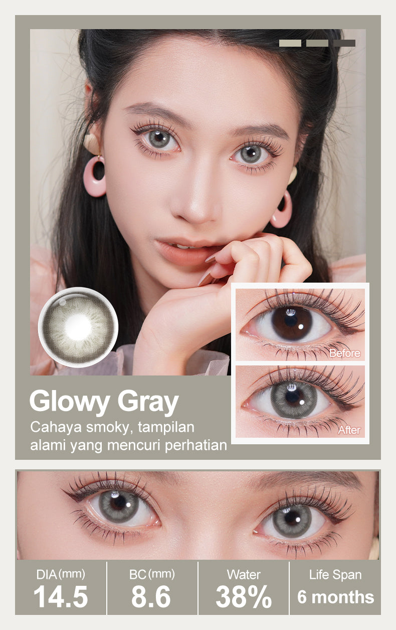 Magister Softlens Minus(0.00~-6.00) Glowy Series 14.5mm abu-abu coklat Gaya eksklusif soflen