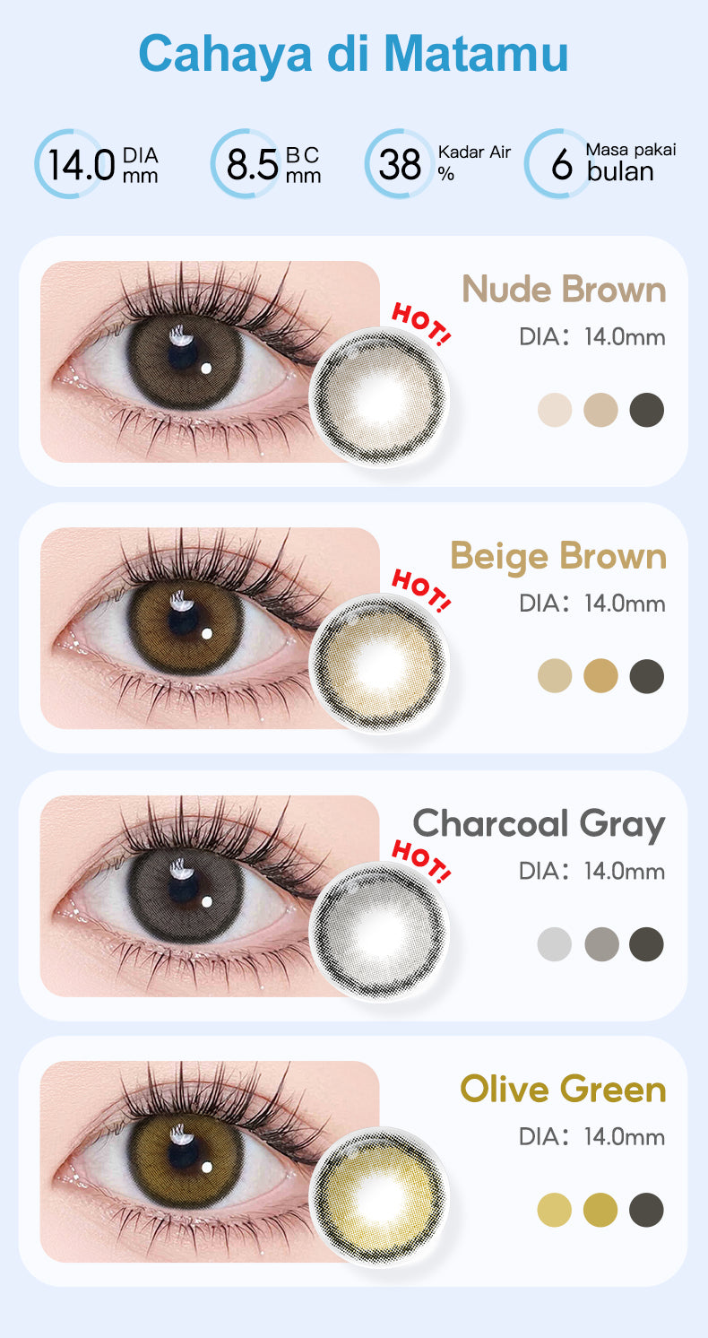 [0.00 s/d -6.00] Magister Softlens Minus Rose softlens 14 mm Lensa kontak berwarna Nude Brown