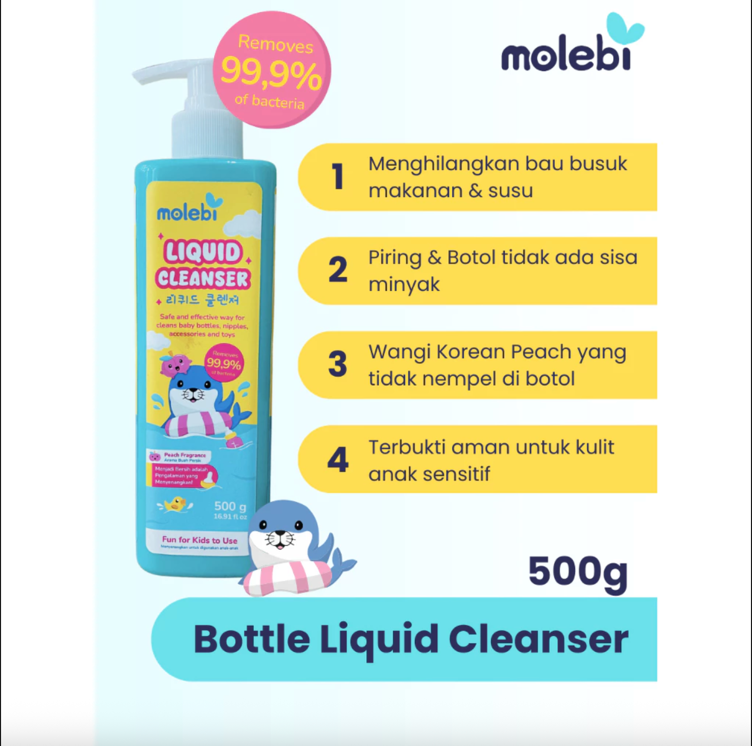 Molebi Baby Liquid Cleanser - Sabun Cuci Piring & Pembersih Botol Bayi 500g - No Residue Technology