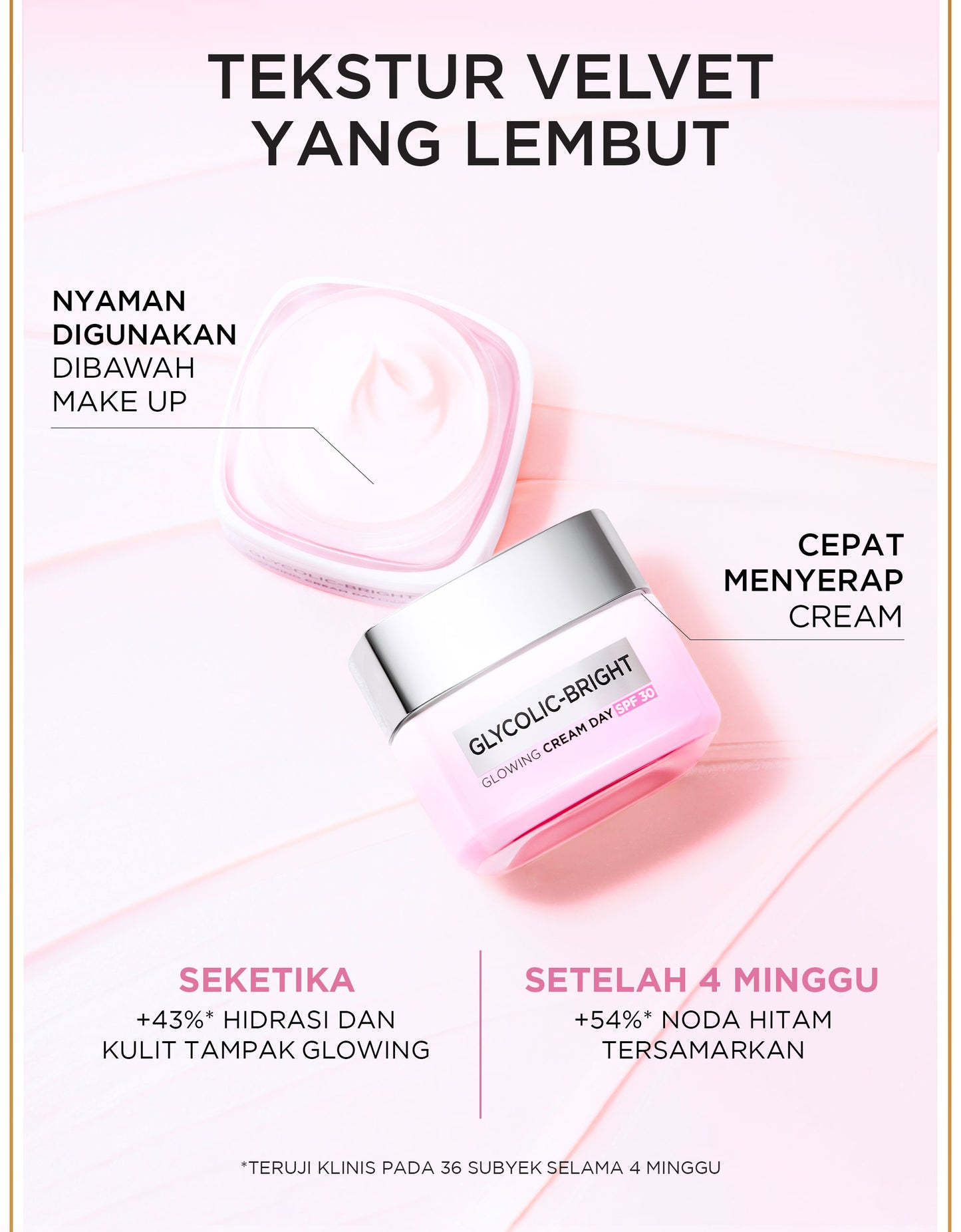 L'Oreal Paris Glycolic Bright Glowing Day Cream SPF 17/30 - 15/50ml (Krim Siang  Pelembab Loreal Glyco Acid AHA Exfoliating Anti Dark Spot Wajah Peeling Muka)