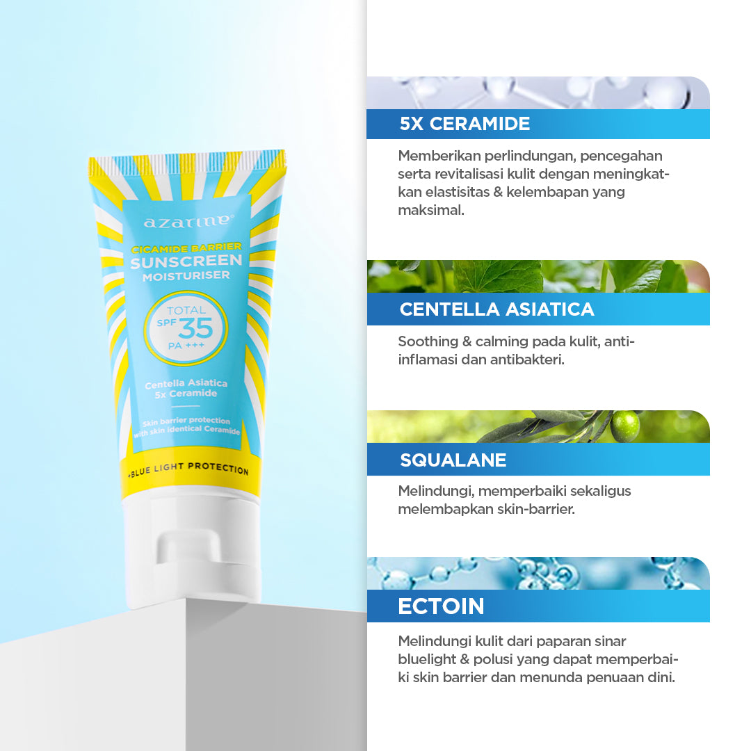Azarine Cicamide Barrier Sunscreen Moisturiser SPF35 PA+++ [LOLOS UJI INVIVO INVITRO] Sunscreen Gel Untuk Skin Barrier Protection Sunscreen Kulit Kering Berjerawat Sensitif 40ml