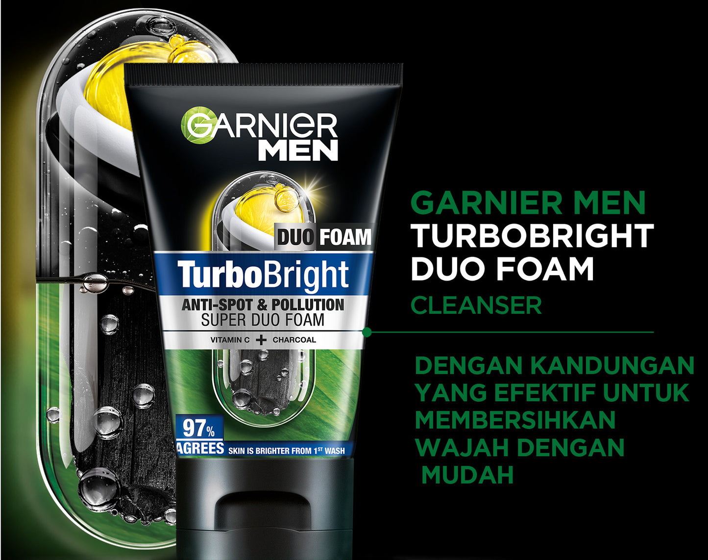 [PAKET HEMAT ISI 2] GARNIER Men Facial Wash Turbo Bright Super Duo Foam Skincare 100ml Sabun Cuci Muka Pria Face Wash Pembersih Wajah Sabun Muka Glowing dan Memutihkan