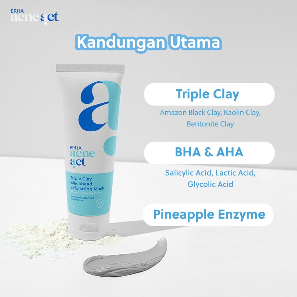 ERHA Acneact Triple Clay Blackhead Exfoliating Mask - Masker Wajah dan Komedo | AHA | BHA