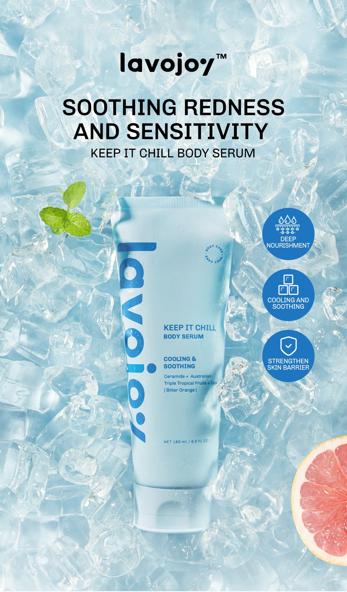 Lavojoy Keep It Chill Body Serum 180ml | Calm Down And Hydrate Skin | Body Lotion | Sensasi Dingin | Menenangkan Kulit | Memperkuat Skin Barrier | Ceramide + Centella Asiatica + Mint Extracts