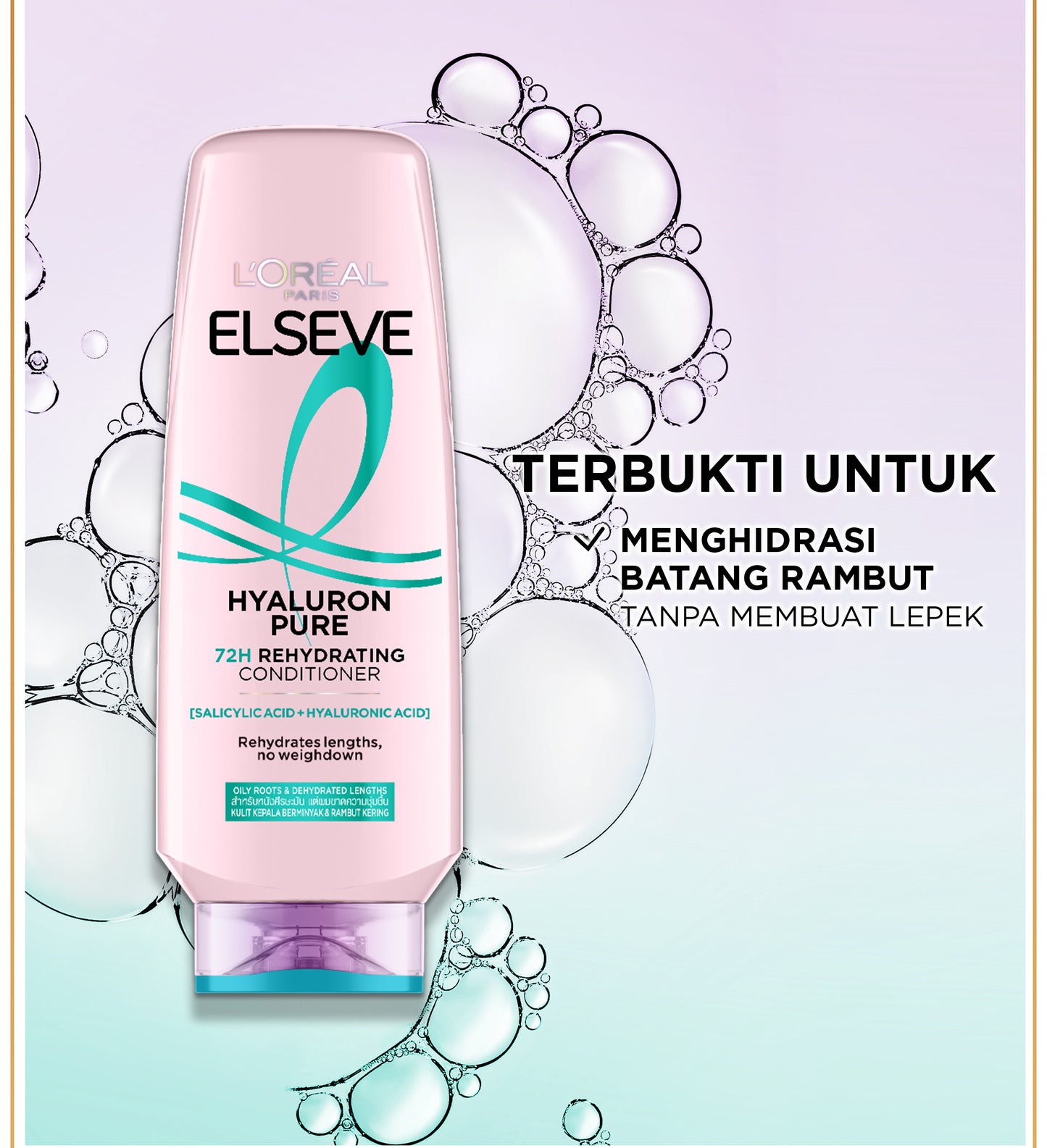 [BARU] L'Oreal Paris Hyaluron Pure 72H Rehydrating Conditioner - Perawatan Rambut Bebas Lepek dan Rambut Halus tahan hingga 72jam -  265ml - Kulit Kepala Berminyak dan Rambut Kering