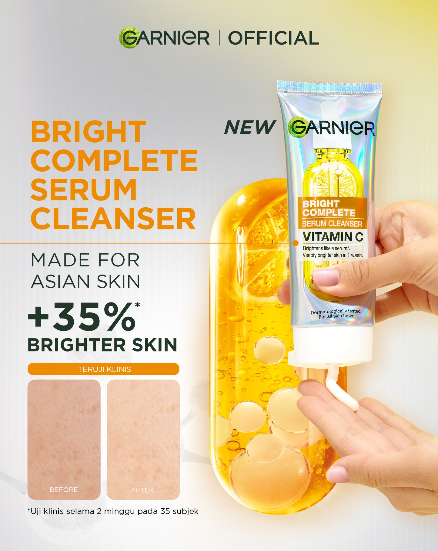 GARNIER Facial Wash Bright Complete Vitamin C Serum Cleanser 100ml Paket Skincare Pembersih Wajah Mencerahkan Seperti Serum Wash Sabun Cuci Muka Sabun Muka Glowing dan Memutihkan Moisturizer Sunscreen