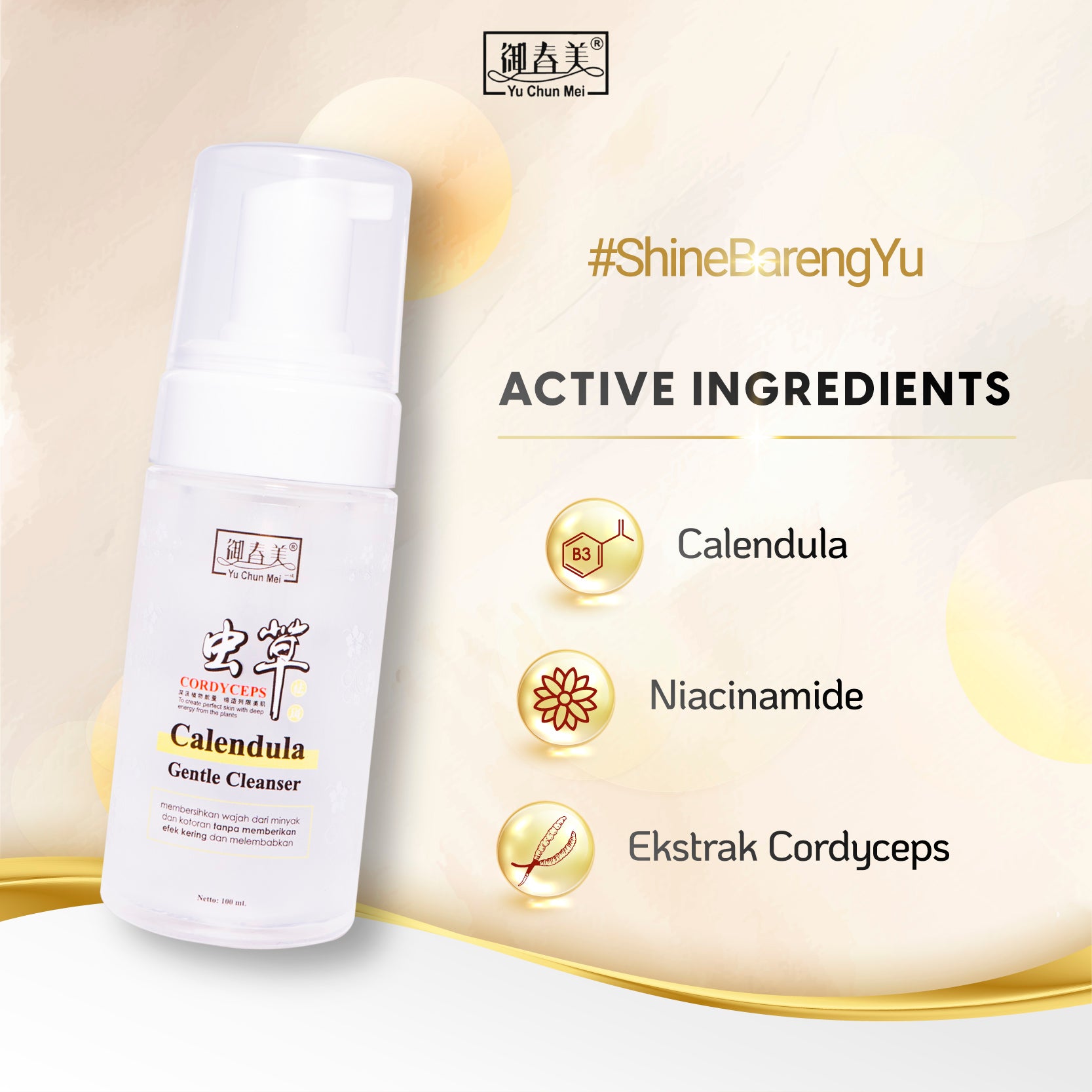 YU CHUN MEI Cordyceps Calendula Gentle Cleanser 100ml - Membersihkan Kotoran Wajah