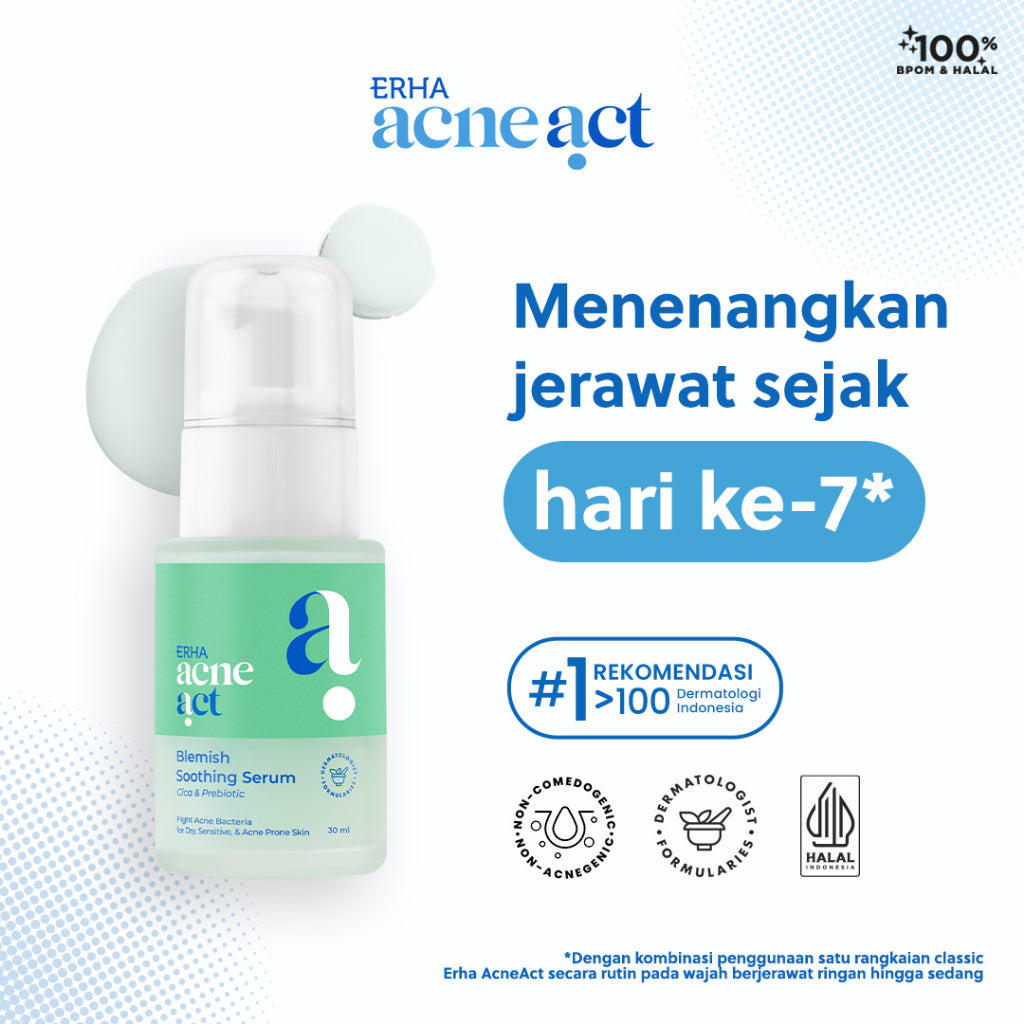ERHA Acneact Blemish Soothing Serum 30 ml - Serum untuk Kulit Kering Berjerawat | Cica | Prebiotic