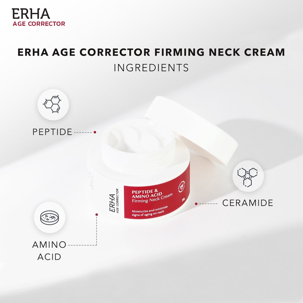 ERHA Age Corrector Peptide & Amino Acid Firming Neck Cream 30g - Krim Leher | Meningkatkan Produksi Kolagen | Mengurangi Garis Halus | Mengencangkan | Melembabkan Kulit Area Leher
