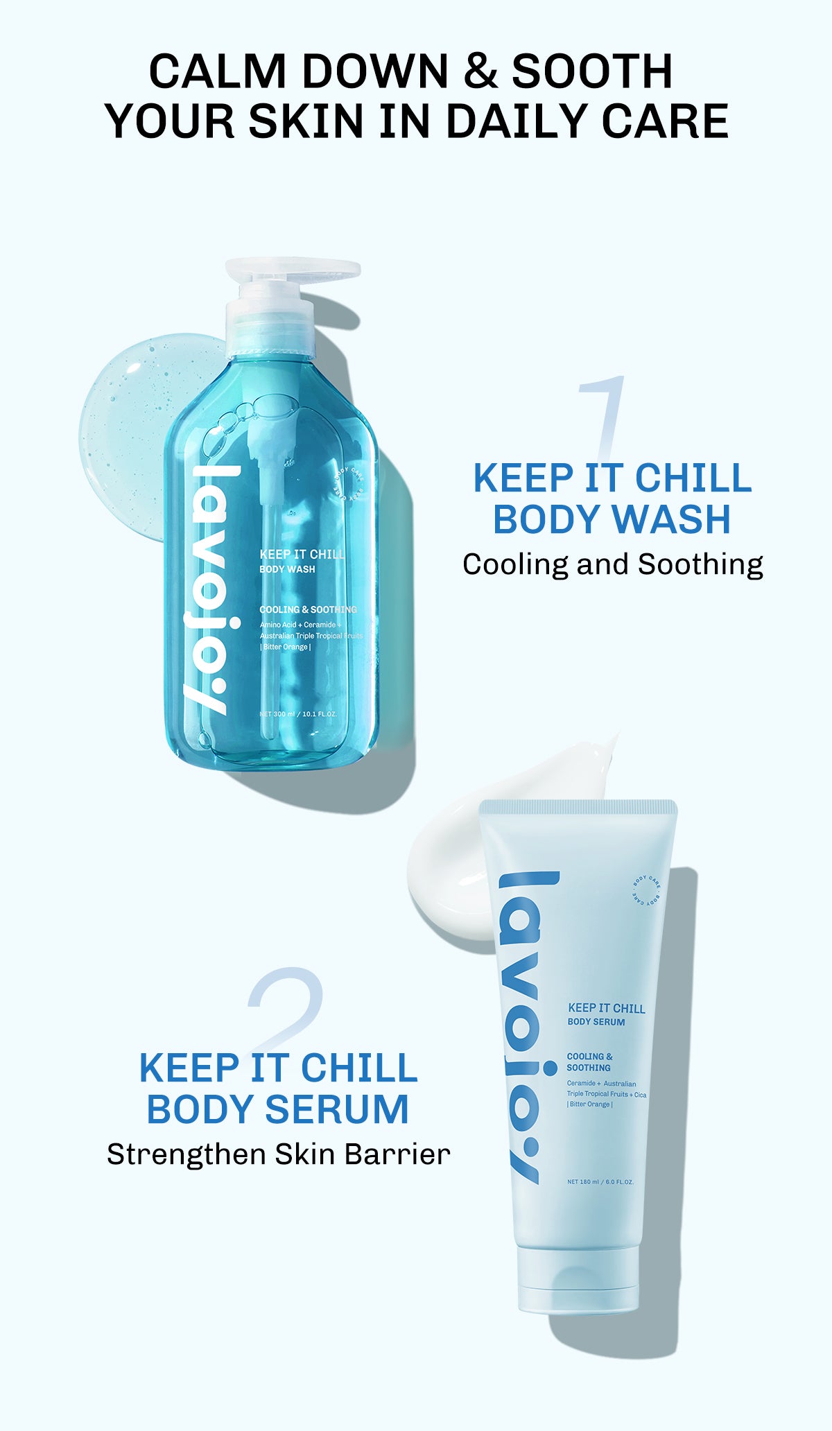 Lavojoy Keep It Chill Body Serum 180ml | Calm Down And Hydrate Skin | Body Lotion | Sensasi Dingin | Menenangkan Kulit | Memperkuat Skin Barrier | Ceramide + Centella Asiatica + Mint Extracts