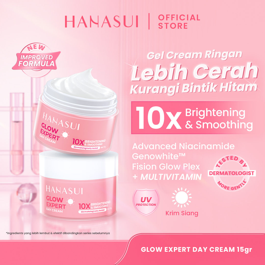 Hanasui Glow Expert Day Cream New Improved Formula - Gel Cream Ringan No Whitecast Mencerahkan & Kurangi Bintik Hitam - Niacinamide & Genowhite