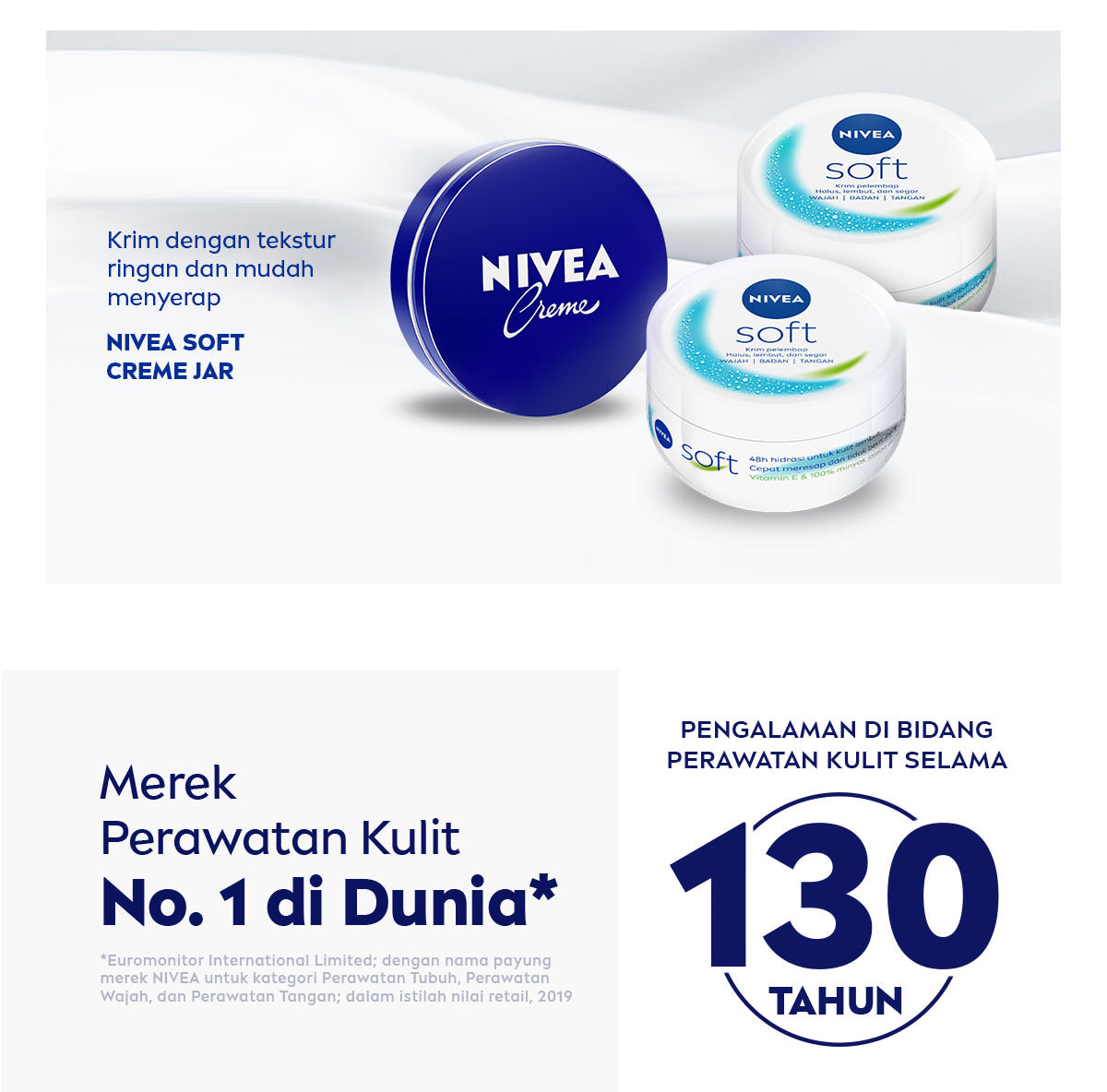 NIVEA Cream Moisturizer Soft Creme Jar 50ml - Hand body krim cream lotion mositurizer multifungsi jar putih body care kulit kering kasar badan wajah muka sikut tumit memperbaiki skin barrier pelembab melembutkan badan halus - Vitamin E, Jojoba Oil