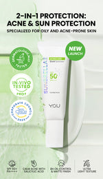 YOU Sunbrella Pro Acnecare Shield Sunscreen SPF 50+ PA++++ Acne Sunscreen Skincare  Collection Sunscreen Acne Prone Skin Melindungi dari Jerawat dan Sinar UV