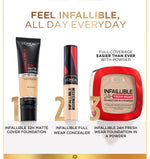 L'Oreal Paris Infallible 24h Fresh Wear Powder Foundation High Coverage, Fresh and Matte Finish Makeup - 9gr (Bedak Matte Tahan 24 Jam)
