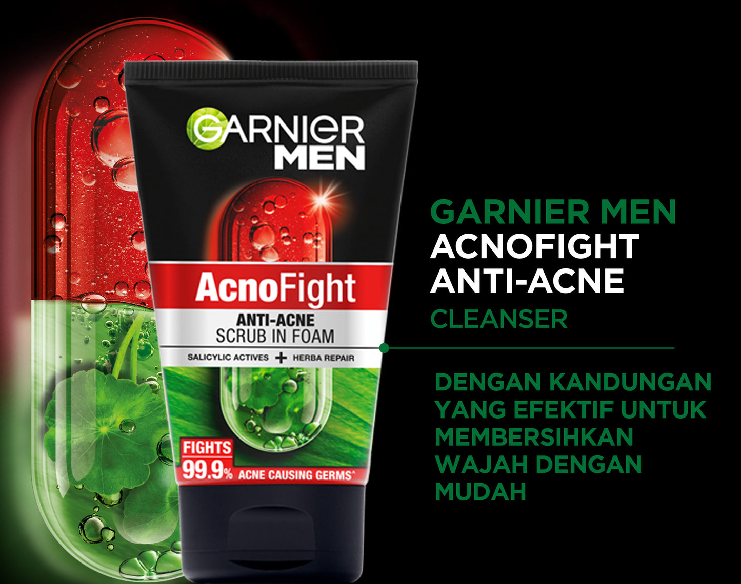 [PAKET HEMAT ISI 2] GARNIER Men Facial Wash Acno Fight Anti-Acne Scrub In Foam Skin Care 100ml Salicylic Actives + Herba Repair Skincare sabun cuci muka pria face wash pembersih wajah