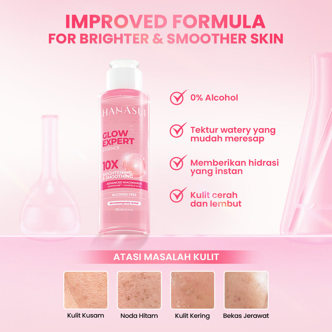 Hanasui Glow Expert Toner Essence New Improved Formula - Hidrasi Maksimal Mencerahkan & Menghaluskan - Niacinamide & Genowhite