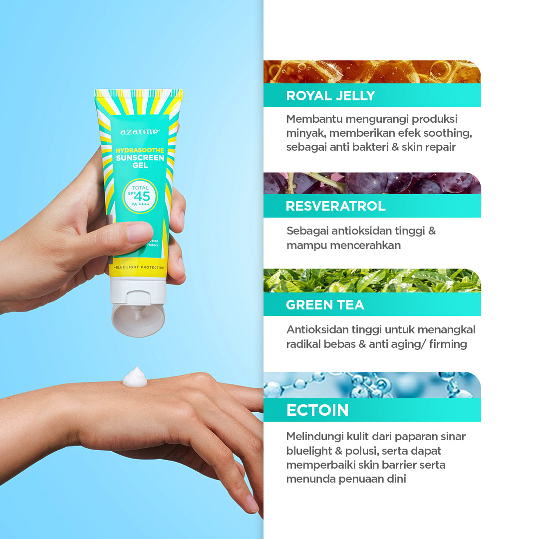 Azarine Hydrasoothe Sunscreen Gel SPF45 PA++++ [30ml/50ml/110ml] [LOLOS UJI INVIVO INVITRO] BEST SELLER SUNSCREEN Untuk Kulit Berminyak dan Berjerawat