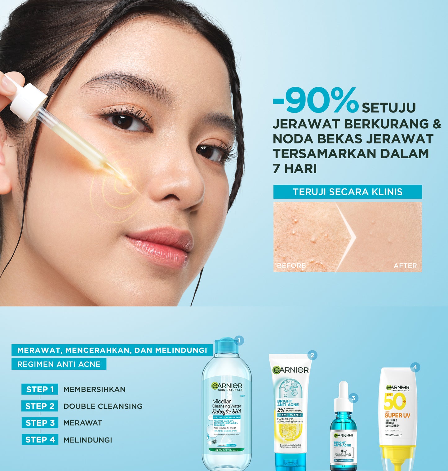 GARNIER Serum Bright Complete Anti Acne Booster Serum Lawan Jerawat 15ml 30ml - Skincare Vitamin C Salycilic Acid Cocok untuk semua jenis kulit