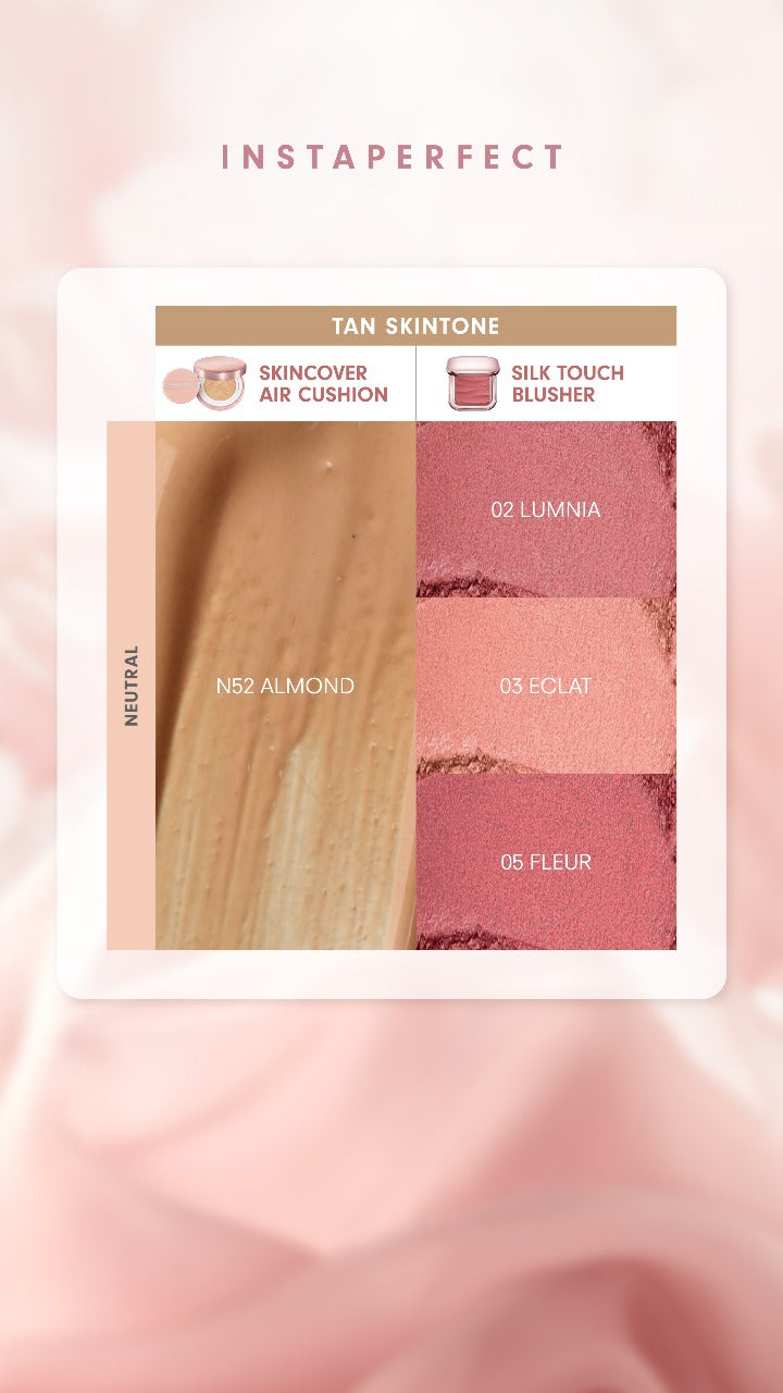 Instaperfect Base & Blush Daily Set- Skincover Air Cushion & Silk Touch Radiance Blusher- Bundle Make Up Semi Matte Finish Full Coverage