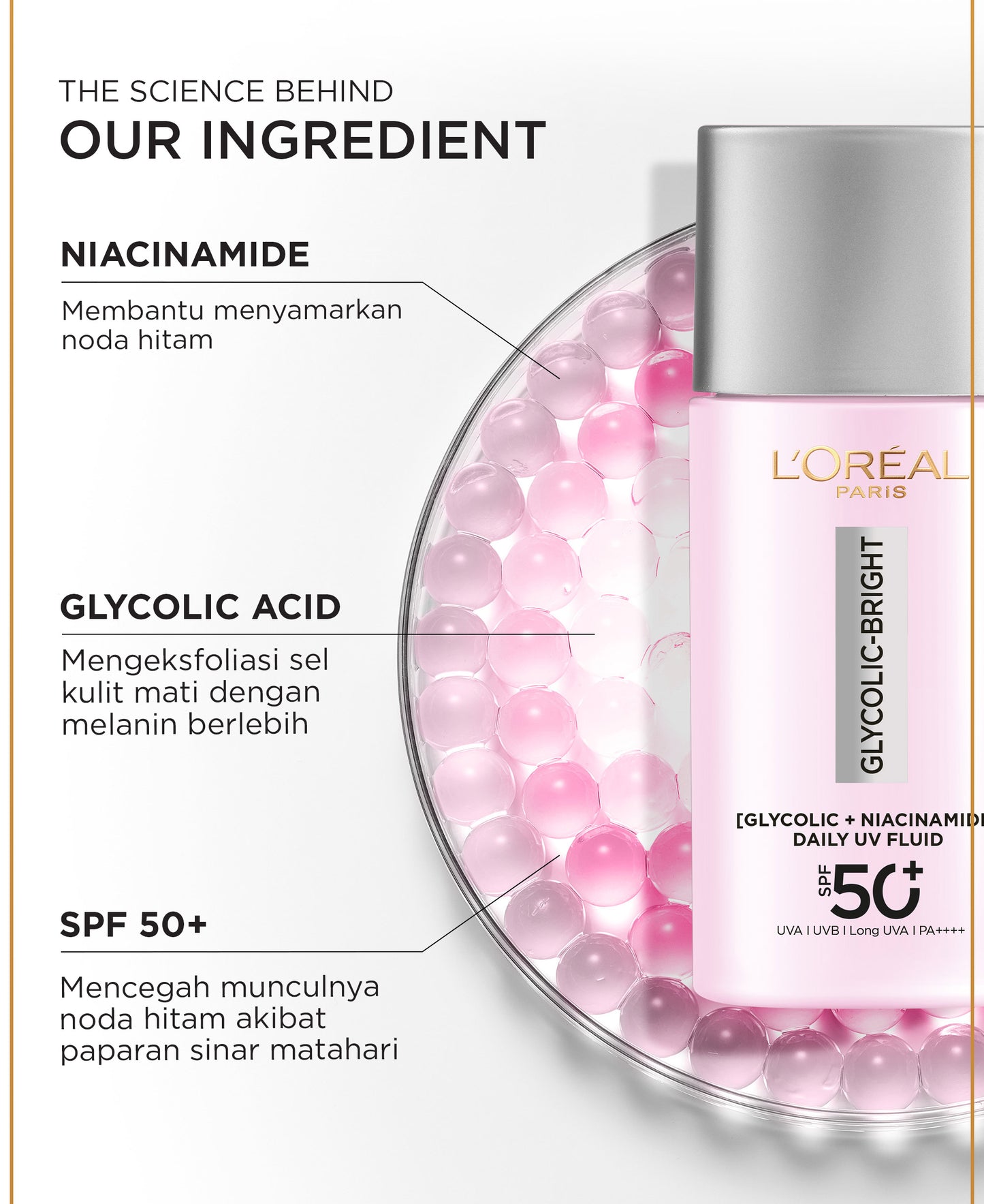 [NEW LAUNCH!] GLYCOLIC - BRIGHT ANTI DARK-SPOT DAILY UV FLUID SPF 50+ l 50ml l SUNSCREEN PERTAMA UNTUK MENYAMARKAN NODA HITAM, BEKAS JERAWAT, DAN MENCERAHKAN l TABIR SURYA, SPF, SUNBLOK, SUN SCREEN