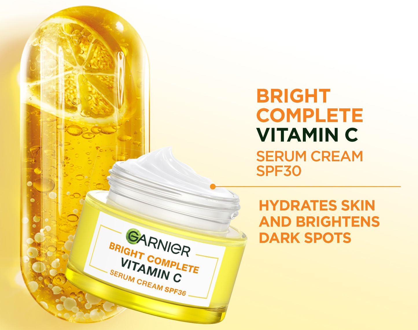 GARNIER Bright Complete Vitamin C Brightening Serum Day Cream Krim Mencerahkan SPF 36 PA +++ 50 ml Moisturizer Tone Up Glowing Skincare - Krim Siang pelembab wajah pemutih wajah