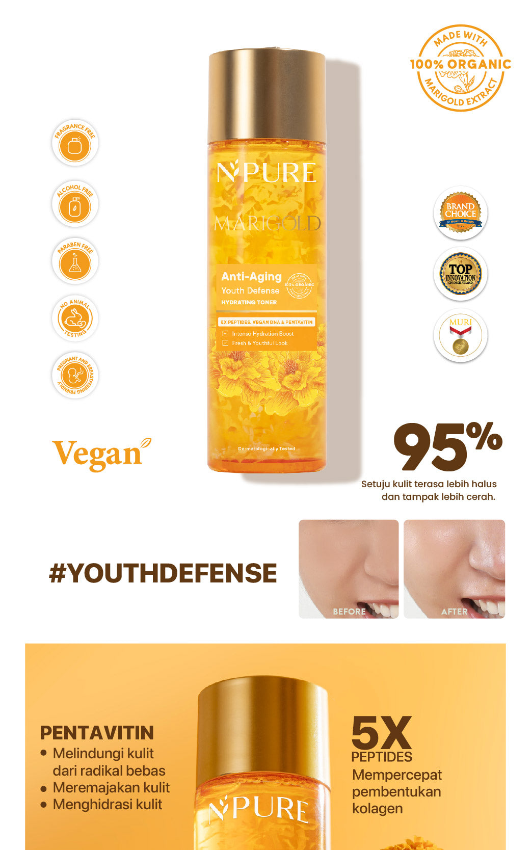 MARIGOLD TONER - NPURE Marigold Anti-Aging Youth Defense Hydrating Toner / Clearing Petal Toner/ Anti Aging Toner/ Toner Gentle Eksfoliasi Wajah Natural / Membersihkan Kotoran