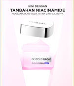 L'Oreal Paris Glycolic Bright Glowing Night Cream - 15/30ml (Skin Brightening Krim Malam  Pelembab Loreal Glyco Acid AHA Exfoliating Anti Dark Spot Wajah Peeling Muka)