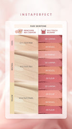 Instaperfect Base & Blush Daily Set- Skincover Air Cushion & Silk Touch Radiance Blusher- Bundle Make Up Semi Matte Finish Full Coverage