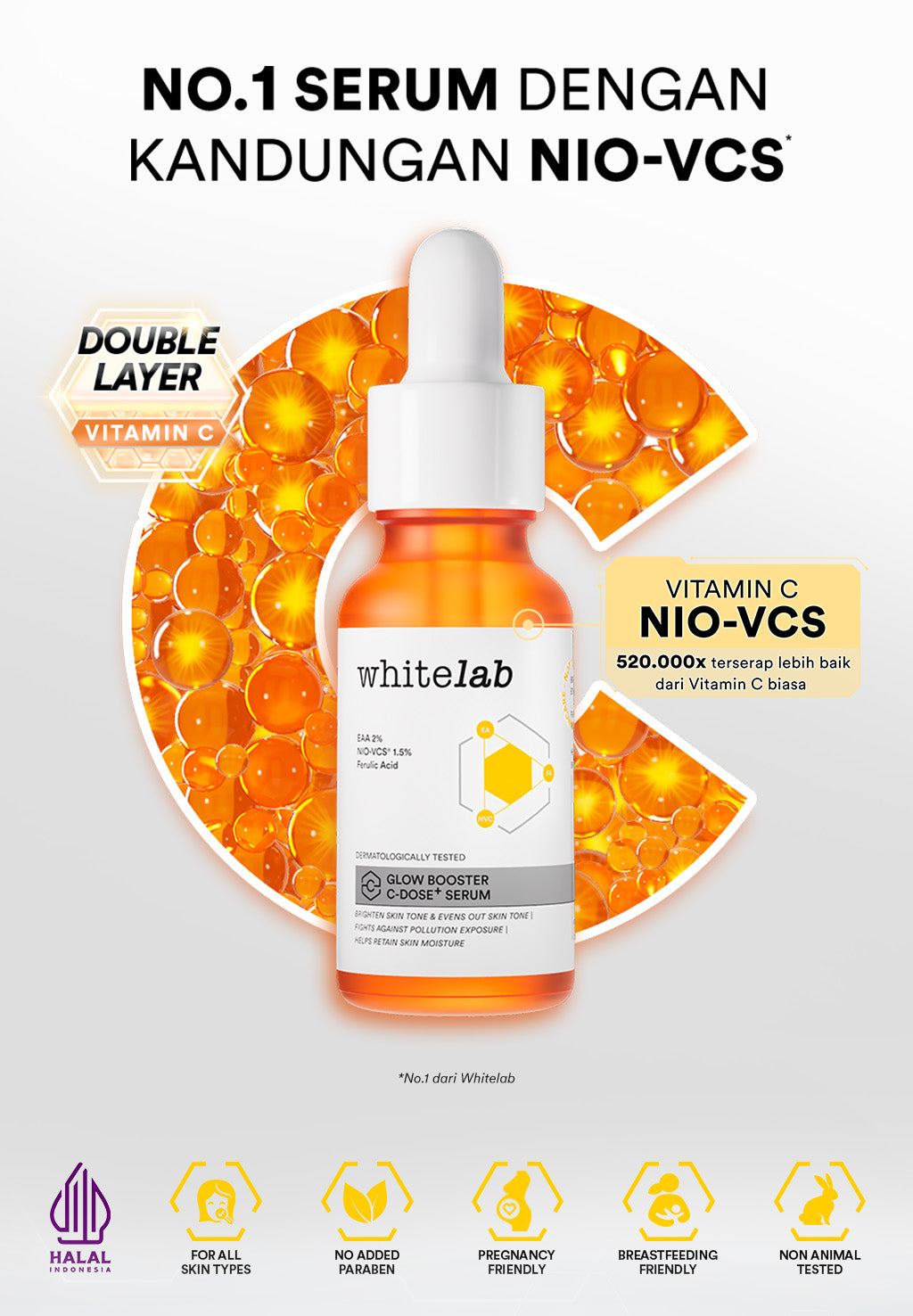 Whitelab Serum Vitamin C Glow Booster - Antioksidan Tinggi untuk Kulit Cerah dan Glowing C-Dose+ dengan NIO-VCS