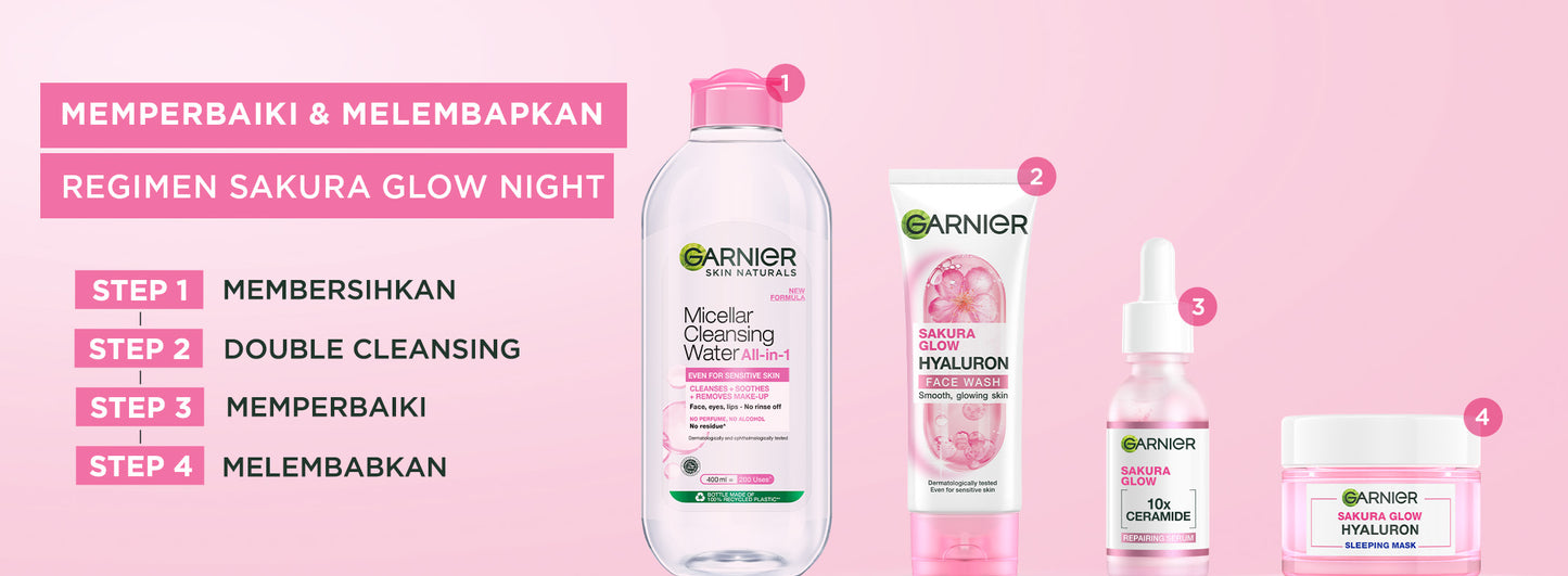 GARNIER Sakura Glow Ceramide Skin Barrier Sleeping Mask Night Cream Krim Malam Mencerahkan 50 ml Moisturizer Tone Up Glowing Skincare - pelembab wajah pemutih wajah