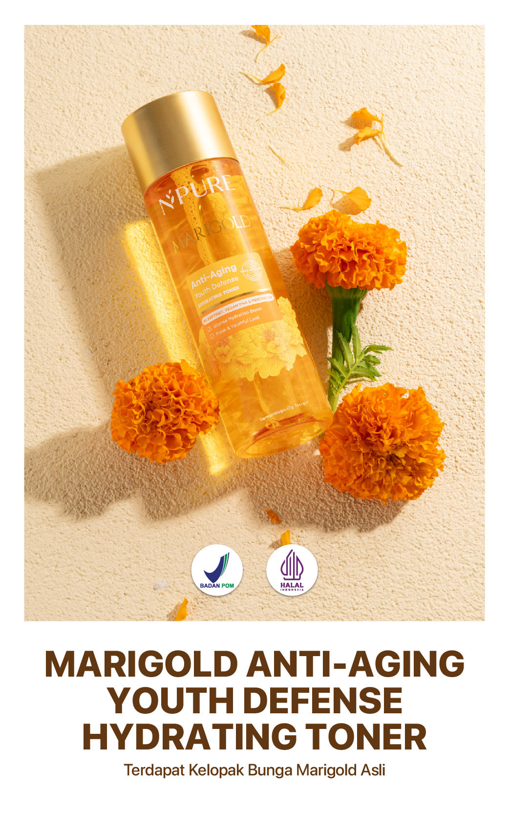 MARIGOLD TONER - NPURE Marigold Anti-Aging Youth Defense Hydrating Toner / Clearing Petal Toner/ Anti Aging Toner/ Toner Gentle Eksfoliasi Wajah Natural / Membersihkan Kotoran