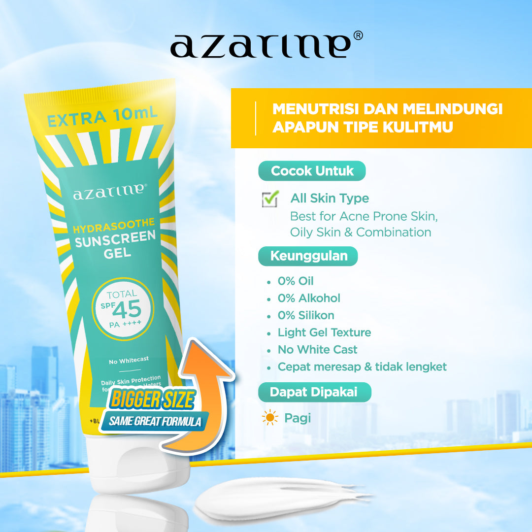 [BIGGER SIZE GEL]  Azarine Hydrasoothe Sunscreen Gel 45 PA++++ 110ml [LOLOS UJI INVIVO INVITRO] BEST SELLER sunscreen kulit berminyak berjerawat