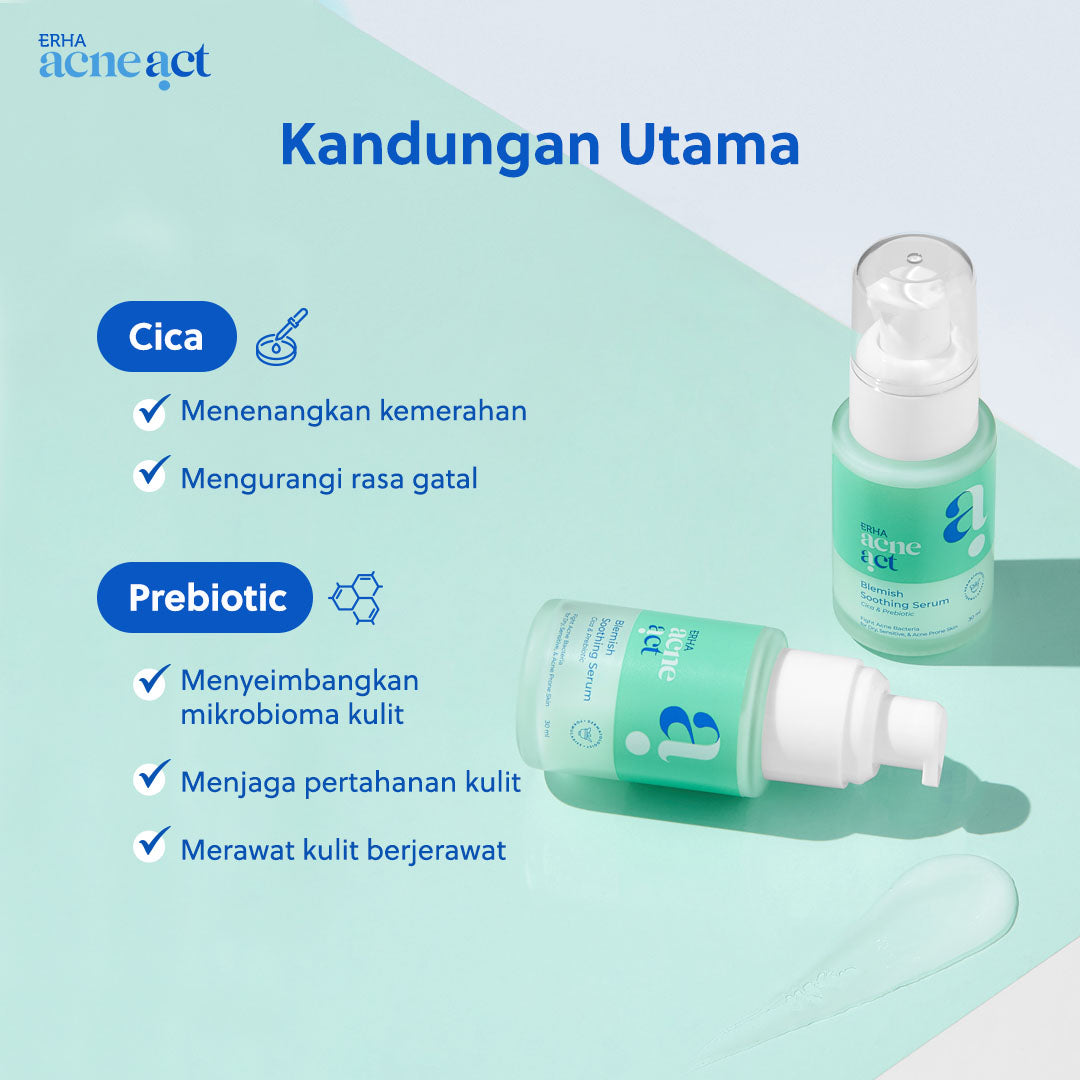 ERHA Acneact Blemish Soothing Serum 30 ml - Serum untuk Kulit Kering Berjerawat | Cica | Prebiotic