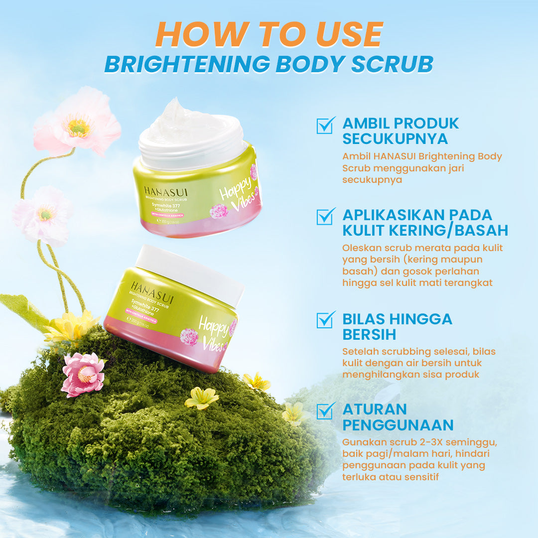 [Scrub] Hanasui Brightening Body Scrub - Mengangkat Sel Kulit Mati Halus Sehat Cerah Symwhite 377 Glutathione Niacinamide Ceramide