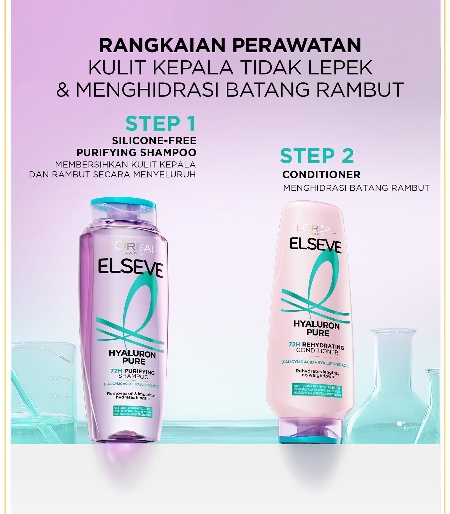[BARU] L'Oreal Paris Hyaluron Pure 72H Purifying Shampoo - Perawatan Rambut Bebas Lepek dan Rambut Halus tahan hingga 72jam - Shampoo 280ml - Kulit Kepala Berminyak dan Rambut Kering