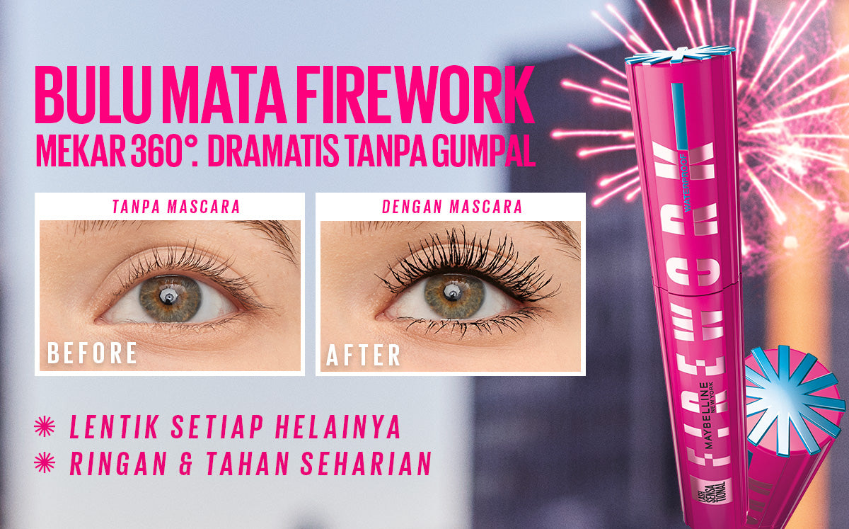 MAYBELLINE OFFICIAL Firework Waterproof Mascara 6ml - Bulu Mata Mekar Tahan 24 Jam Dramatis Maskara Eye Make up Black Tanpa Gumpal Panjang no clump volume lash lift bulu mata palsu