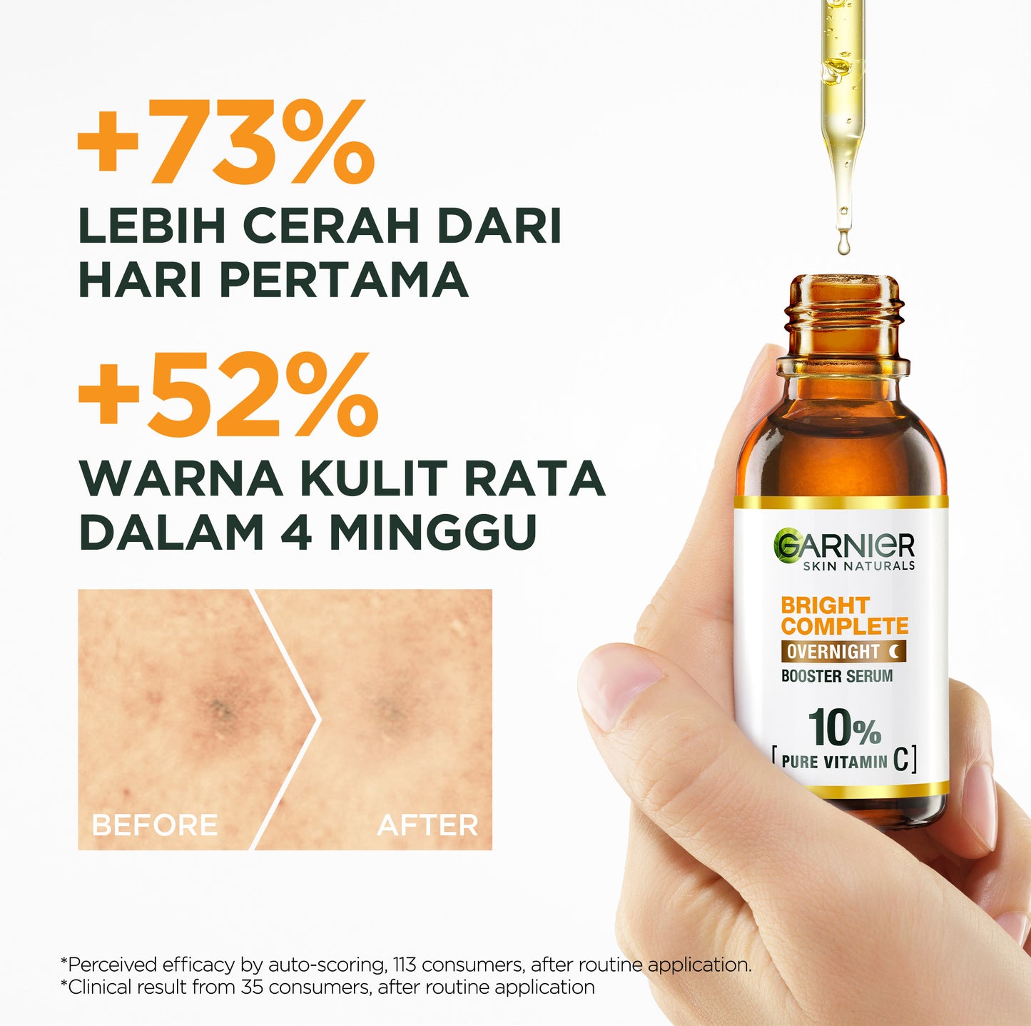 GARNIER Serum Bright Complete Overnight PURE VITAMIN C Serum 15ml 30ml - Skincare Mencerahkan Wajah Vitamin C Cocok untuk semua jenis kulit Serum Malam