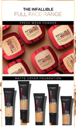L'Oreal Paris Infallible 24h Fresh Wear Powder Foundation High Coverage, Fresh and Matte Finish Makeup - 9gr (Bedak Matte Tahan 24 Jam)
