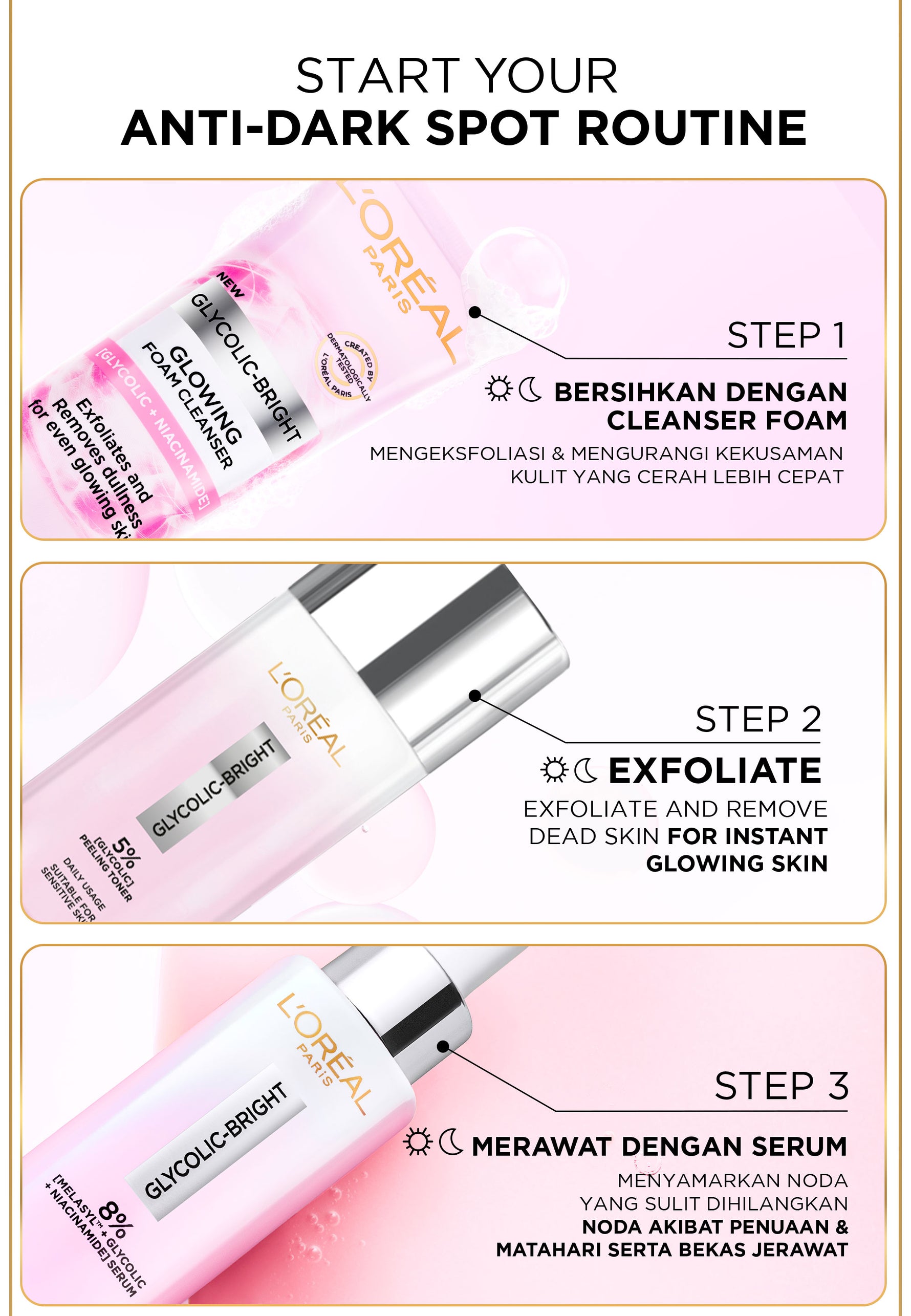 L’Oreal Paris Glycolic Bright Peeling Toner - 25 (Kulit Cerah, Halus dan Glowing dalam 30 detik)  Kulit Kusam, Noda Hitam, Bekas Jerawat, Eksfoliasi  Brightening