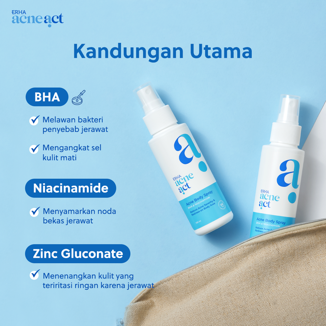 ERHA Acneact BHA & Allantoin Acne Body Spray 100ml - Perawatan Jerawat Badan Anti Gatal Niacinamide
