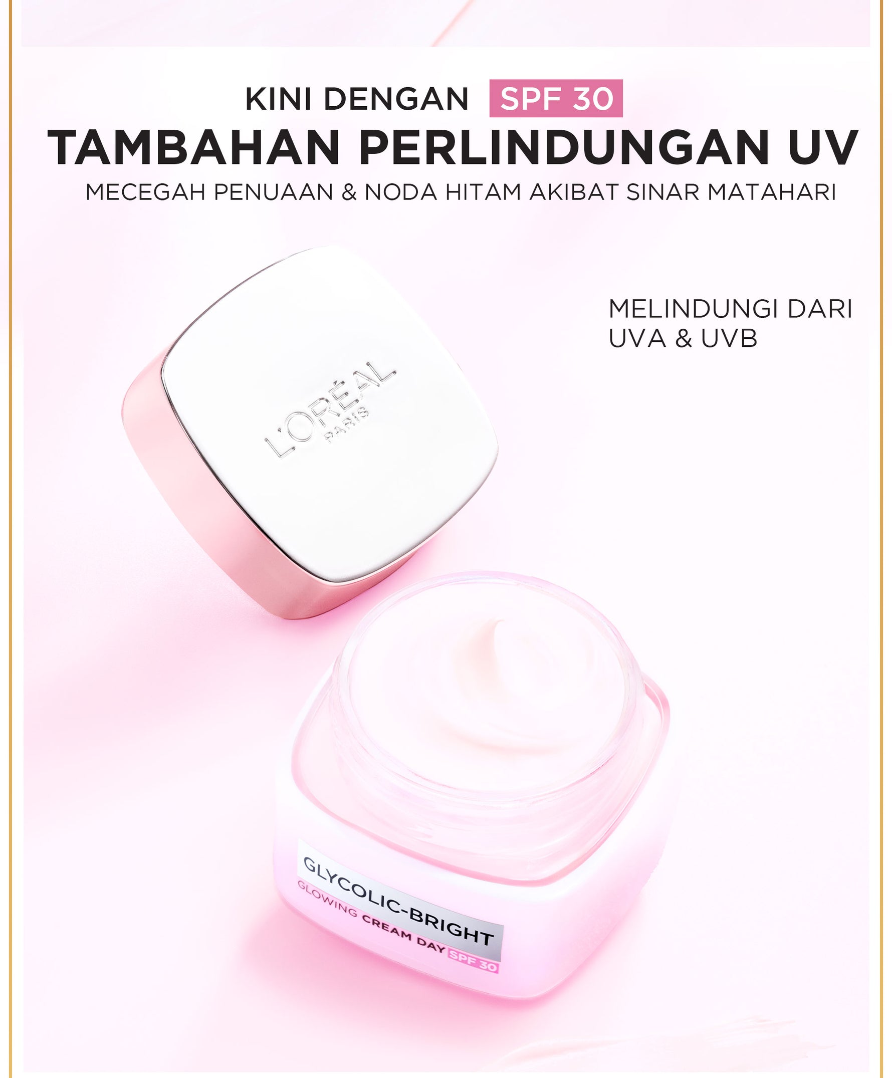 L'Oreal Paris Glycolic Bright Glowing Day Cream SPF 17/30 - 15/50ml (Krim Siang  Pelembab Loreal Glyco Acid AHA Exfoliating Anti Dark Spot Wajah Peeling Muka)