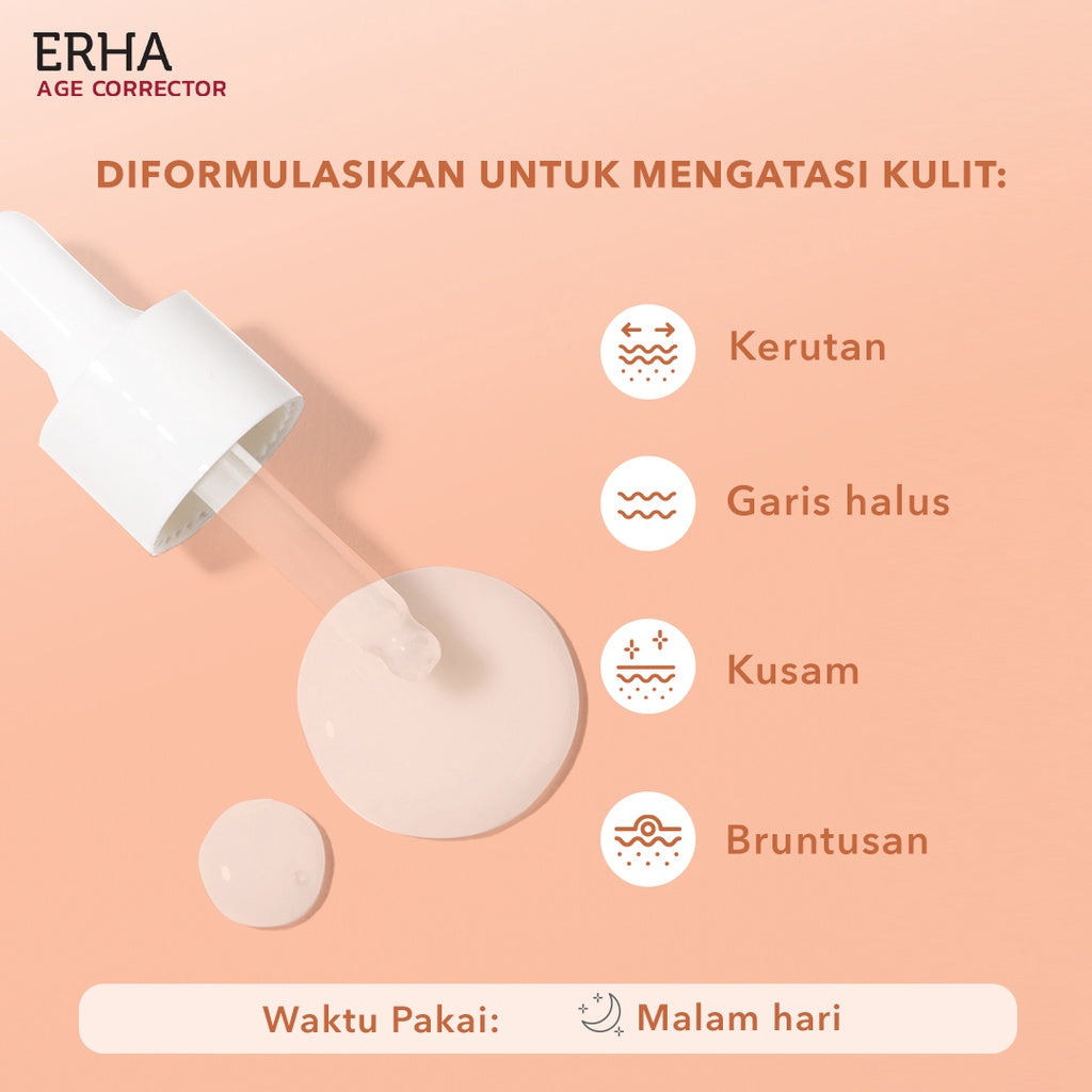 Erha Age Corrector Skin Renew Booster 15ml - 1% Bakuchiol & 10% AHA Booster Anti Aging | Alternatif Vegan Retinol | Meregerenasi Meremajakan Kulit | Menyamarkan Tanda Penuaan | Mencerahkan | Kolagen | Gentle untuk Kulit Sensitif